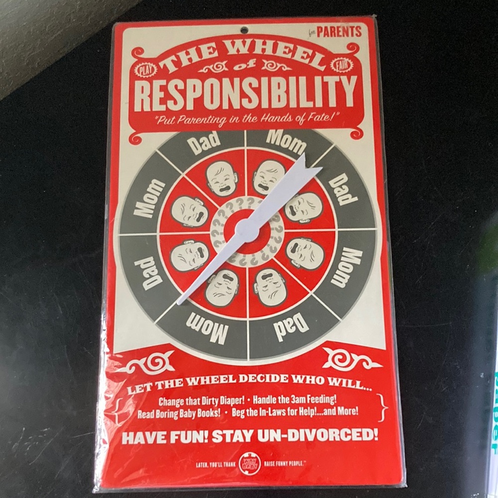 Funny Baby Shower/New Baby Gift.  The Wheel of Responsibility